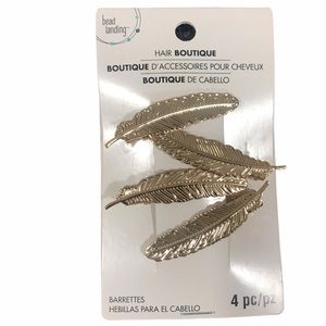 New Gold Color Hair Leaf Barrettes 4 Pieces